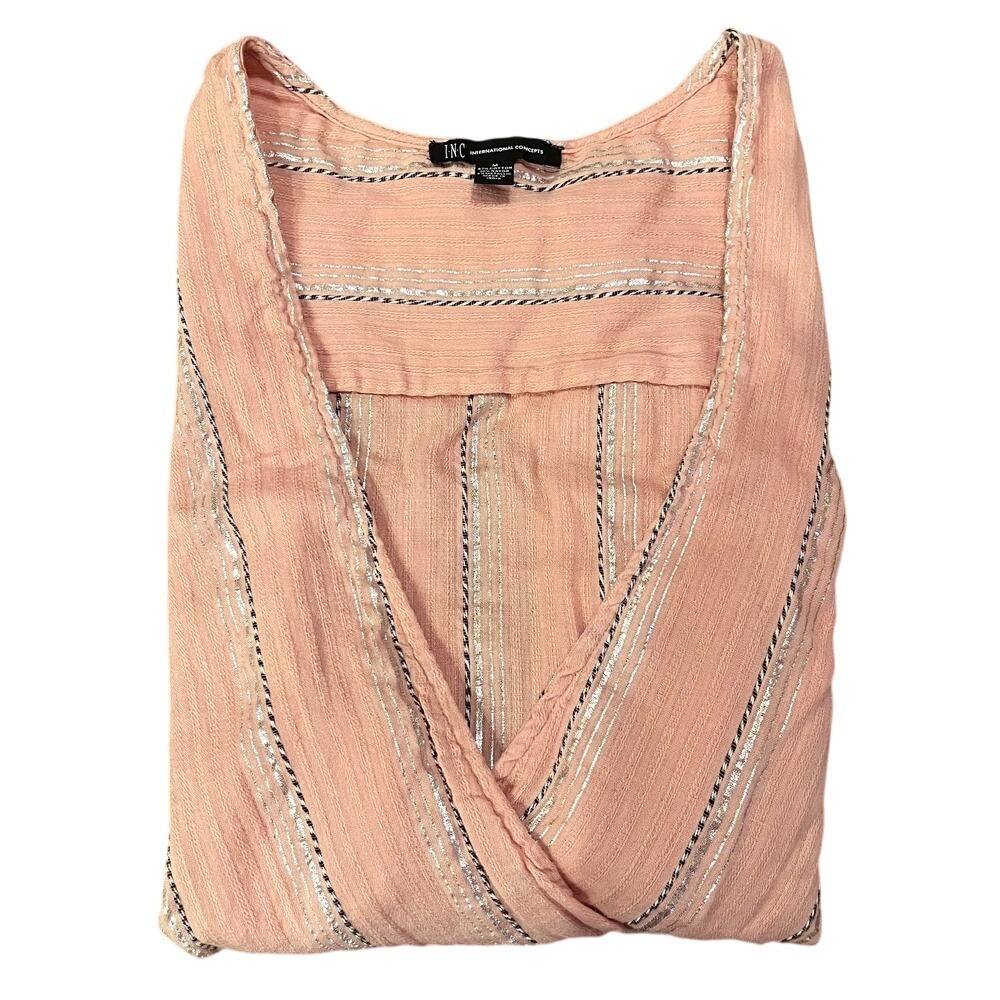INC International Concepts Pink Stripe Blouse, Metallic Striped Top L9‎